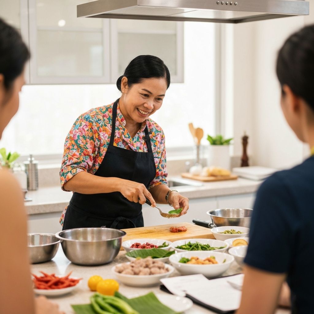 Thai female chef teaching cooking class